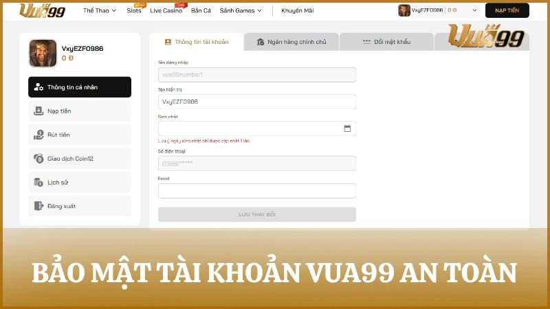 Quy trình bảo mật tài khoản VUA99 kiểm soát an toàn