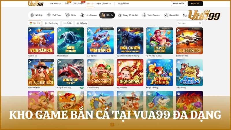 Kho game bắn cá tại VUA99 đa dạng, gồm Fish Master và Let’s Shoot