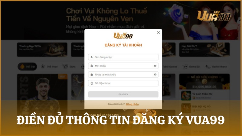 Biểu mẫu đăng ký tài khoản VUA99