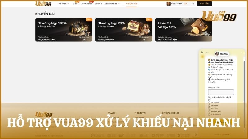 Trình tự giải quyết khiếu nại qua Livechat theo điều khoản sử dụng VUA99