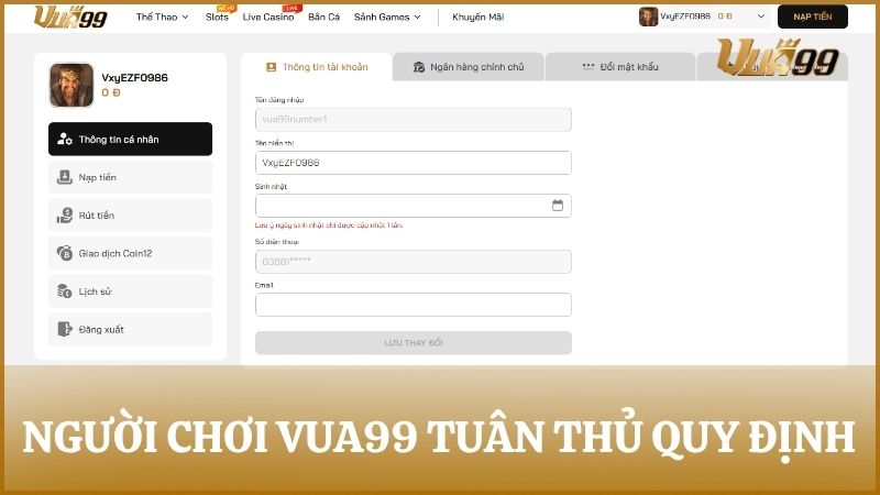 Người chơi VUA99 bảo mật tài khoản, tuân thủ miễn trừ trách nhiệm